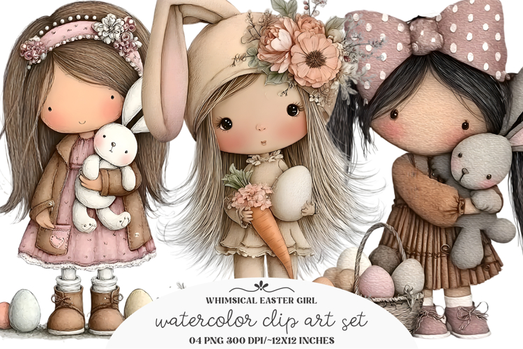 Whimsical Easter Girl Clipart
