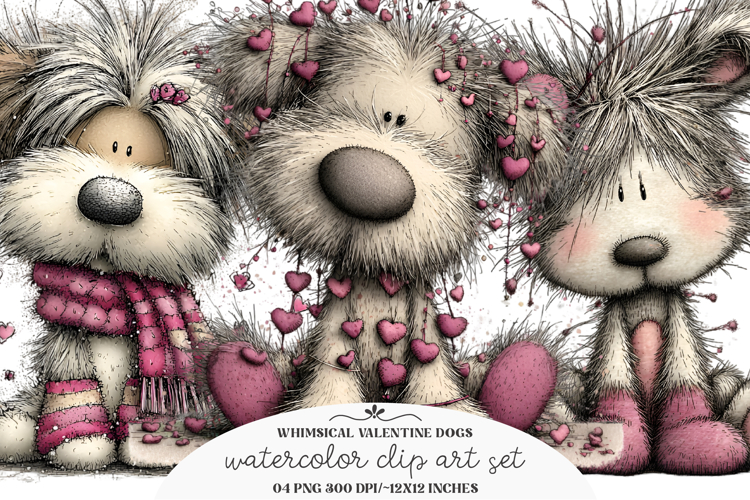 Whimsical Valentine Dog Clipart