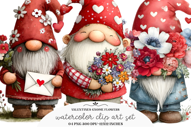 Valentines Gnome With Flowers Clipart