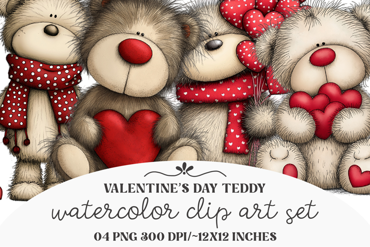 Whimsical Valentine’s Day Teddy Clipart