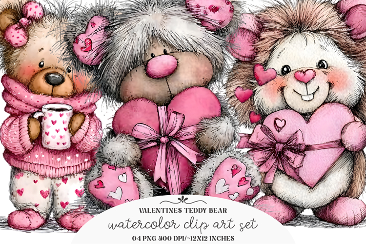 Valentines Teddy Bear Clipart ,Valentines Sublimation