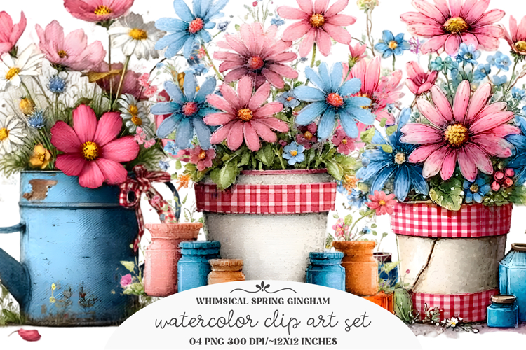 Whimsical Spring Gingham Clipart