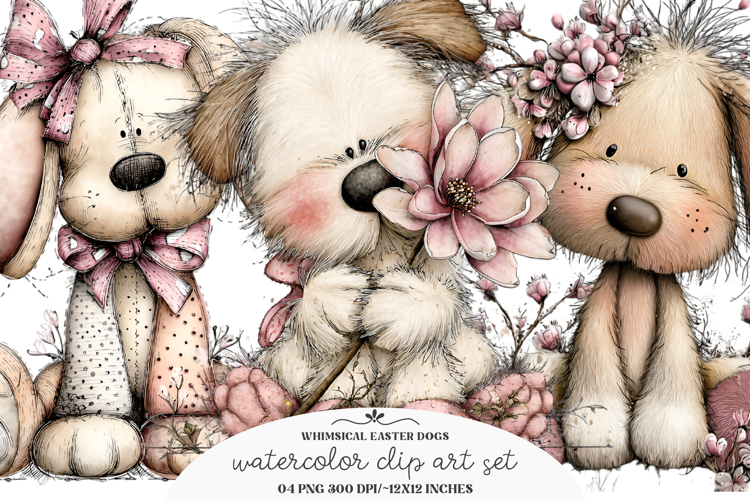 Whimsical Easter Dogs Clipart