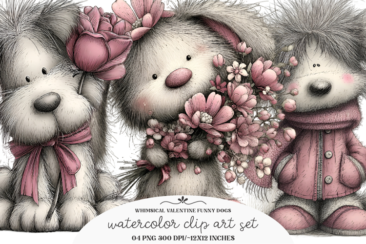 Whimsical Valentine Funny Dog Clipart