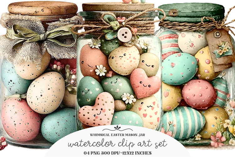 Whimsical Easter Mason Jar Clipart