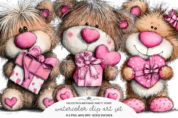 Whimsical Valentines Teddy Bear Clipart,Valentines Teddy Png