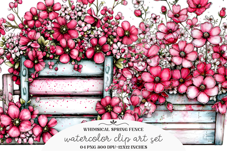 Whimsical Spring Fence Flower Clipart