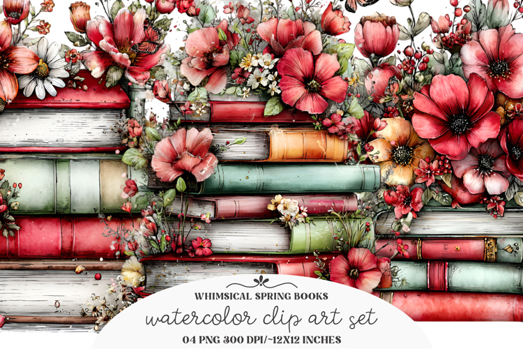 Whimsical Spring Books Clipart