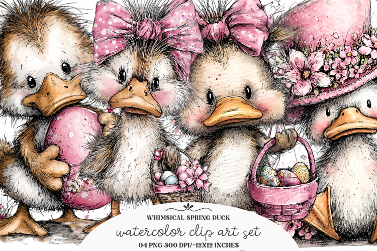 Whimsical Spring Duck Clipart