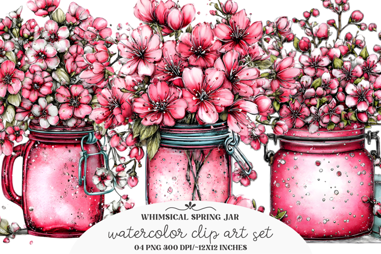 Whimsical Spring jar Flower Clipart