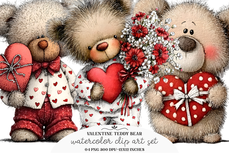 Whimsical Valentine Teddy Bear Clipart