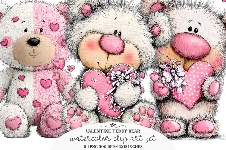 Whimsical Valentine Teddy Bear Clipart