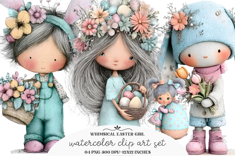 Whimsical Easter Girl Clipart / Whimsical Easter Png
