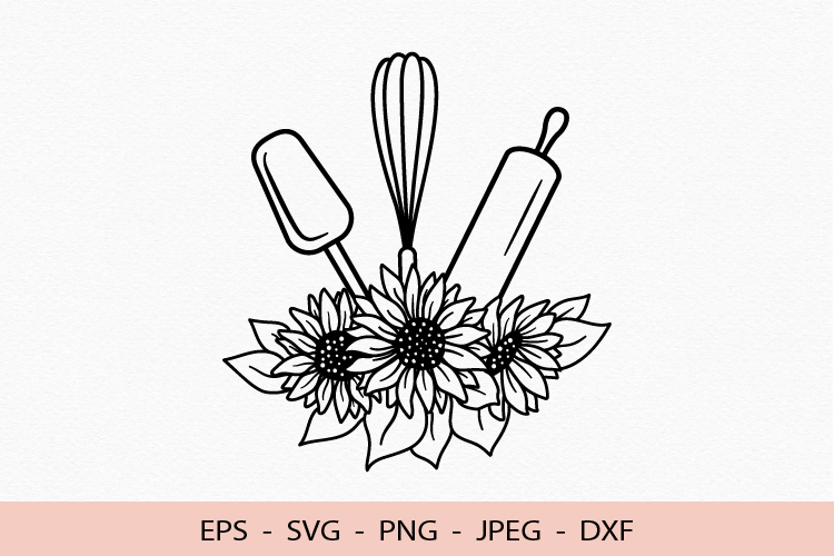 Kitchen Tools In Sunflower Logo SVG Bakery Cricut Outline