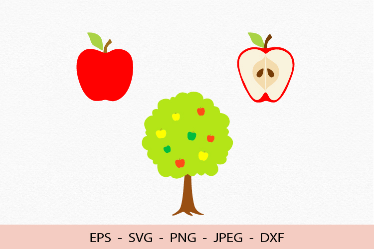 Red Apple Tree SVG Set For Crafts, Stickers, Classroom DXF
