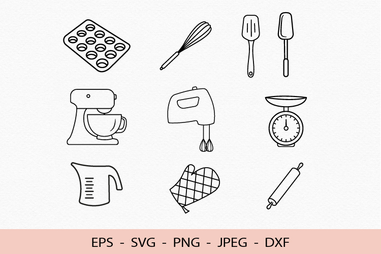 Bakery SVG Tools Outline For Cricut Crafts Baking clipart