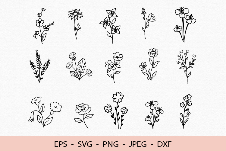 Wildflowers Svg Botanical Meadow Flower Outline Clipart DXF