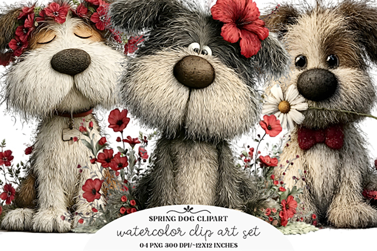 Whimsical Spring Dog Clipart Png
