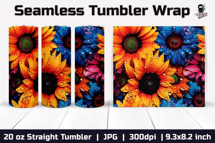 Sunflowers Tumbler, Seamless Sublimation JPG