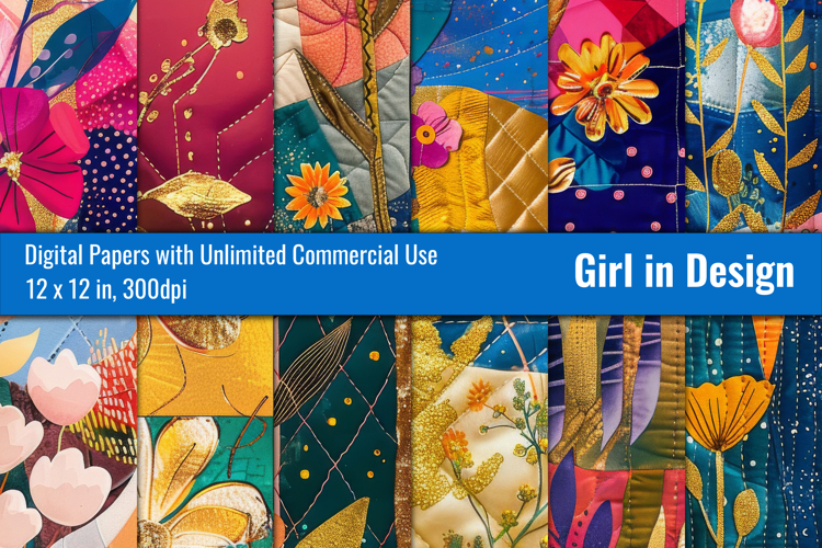 Quilted Spring - 12 Patchwork Digital Papers in 300dpi