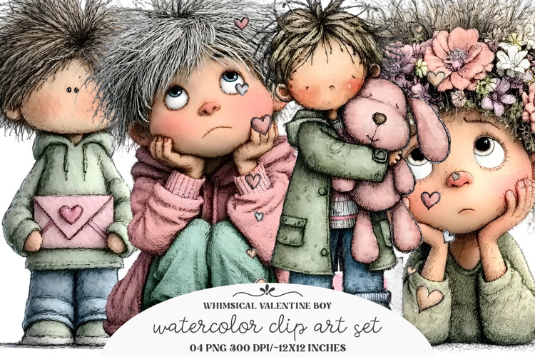 Whimsical Valentine Boy Clipart
