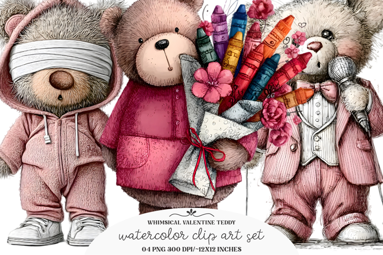 Whimsical Valentine Teddy Clipart