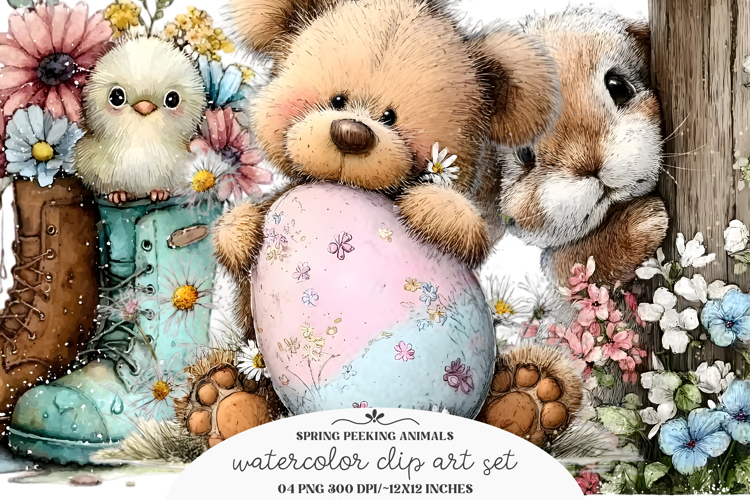 Whimsical Spring Peeking Animals Clipart