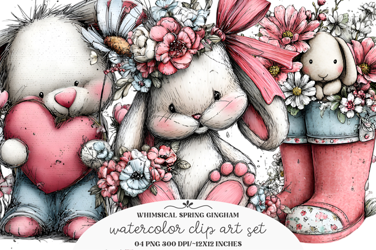 Whimsical Spring Gingham Clipart