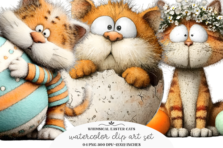 Whimsical Easter Cats Clipart