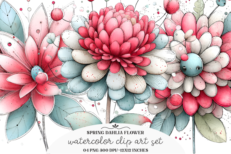 Whimsical Spring Dahlia Flower Clipart