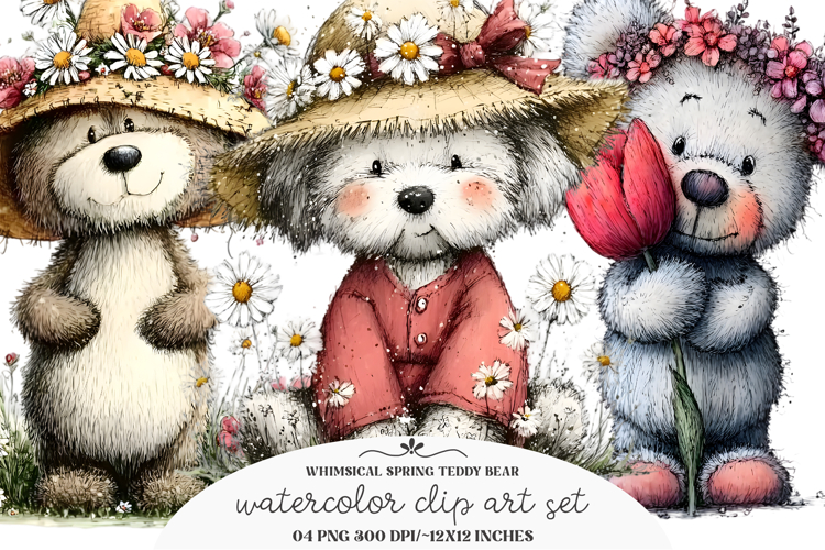 Whimsical Spring Teddy Bear Clipart