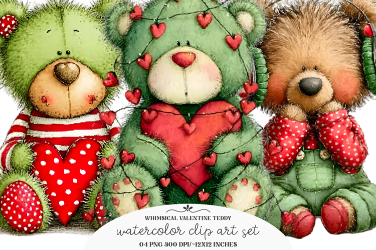 Whimsical Valentine Teddy Bear Clipart