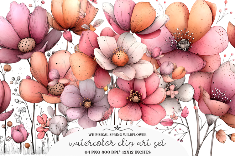 Whimsical Spring Wildflower Clipart