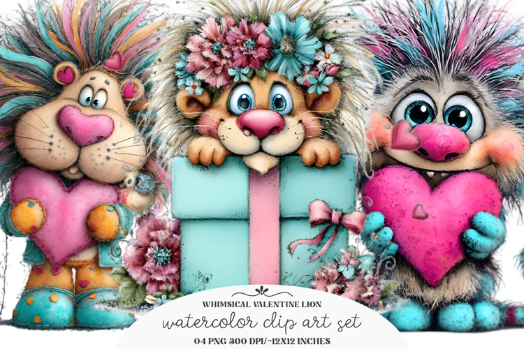Whimsical Valentine Lion Clipart