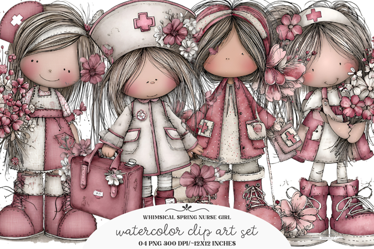 Whimsical Spring Nurse Girl Clipart