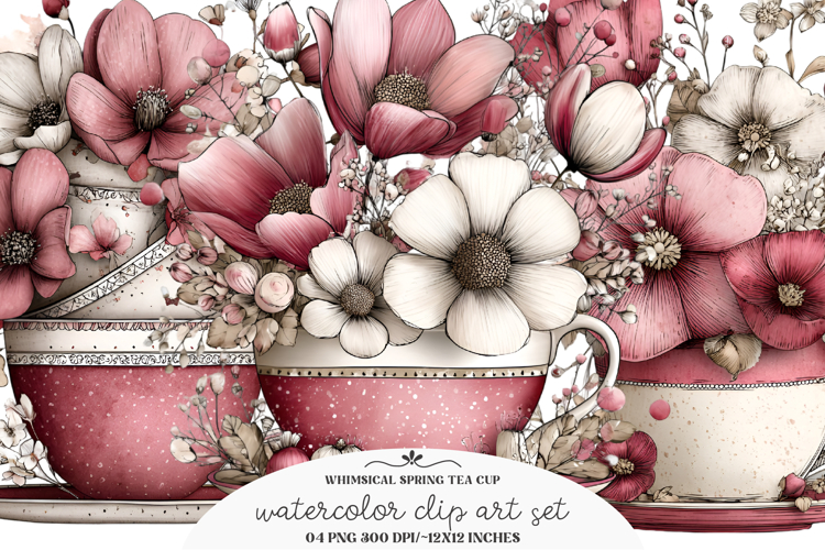 Whimsical Spring Tea Cup Clipart
