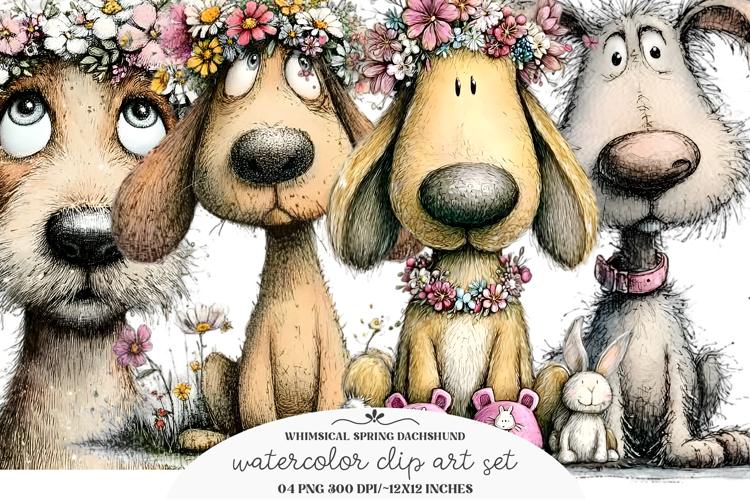 Whimsical Spring Dachshund Clipart