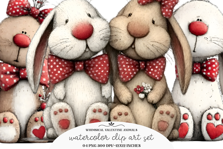 Whimsical Valentine Animals Clipart