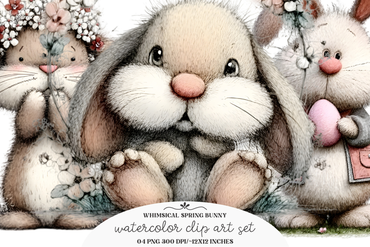 Whimsical Spring Bunny Clipart