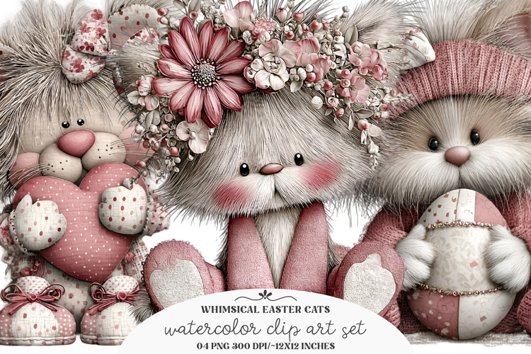 Whimsical Easter Cats Clipart