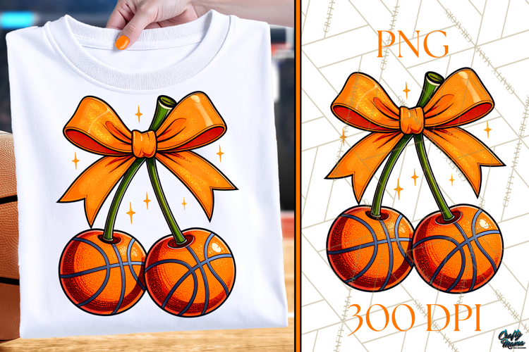 Trendy Basketball Cherries | Girly Basketball Bow Shirt Png
