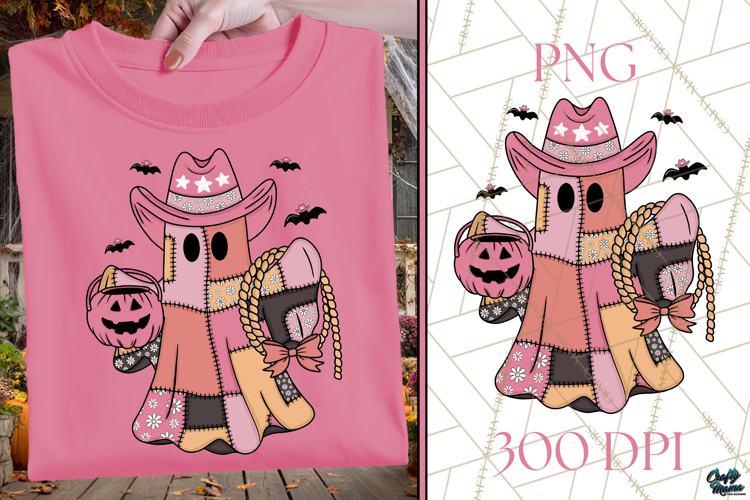Western Patchwork Ghost Sublimation | Cowgirl Halloween Png