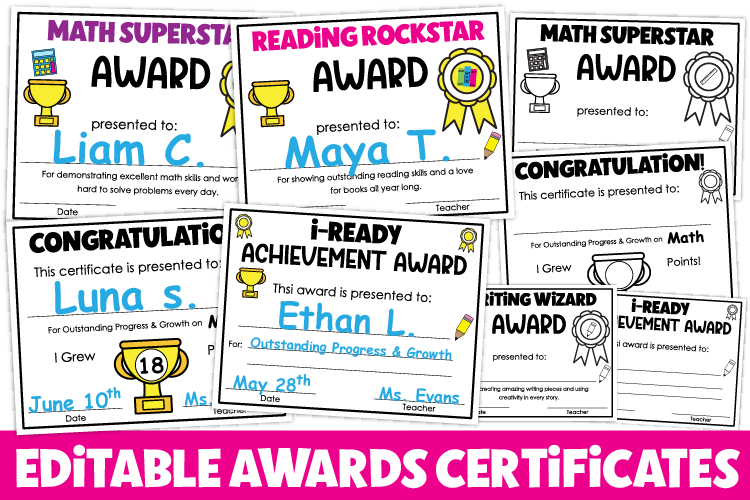 End of Year Editable Awards Certificates Template Graduation