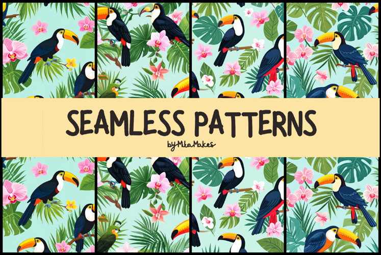Tropical Toucan Jungle Watercolor Seamless Pattern