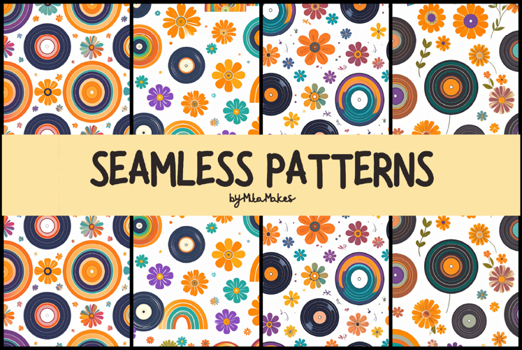 Retro Floral Circles and Rainbows Pattern