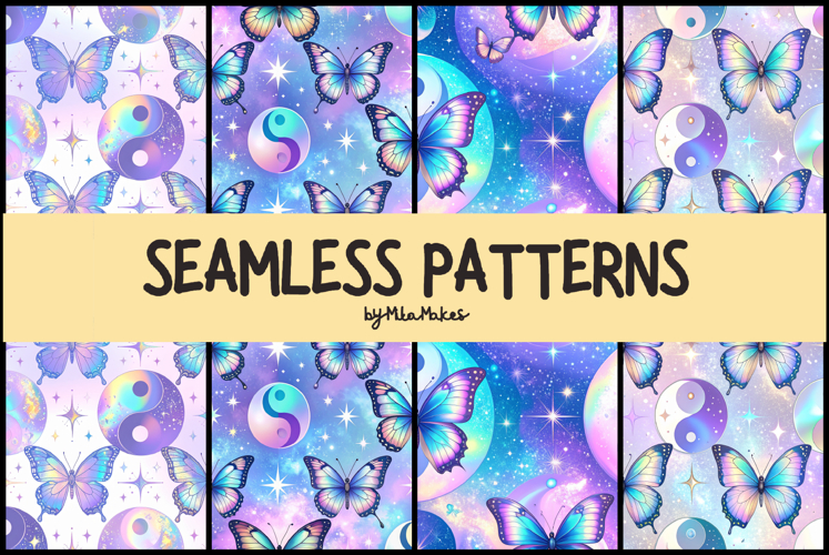 Mystical Butterfly and Yin Yang Seamless Patterns