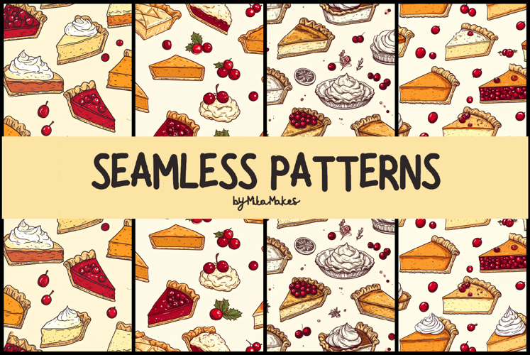 Vintage Holiday Pie and Berries Seamless Pattern