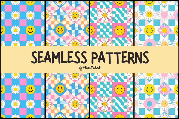 Retro Smiley Face and Daisies Checker Patterns