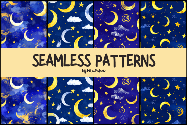 Celestial Night Sky Moons and Stars Patterns