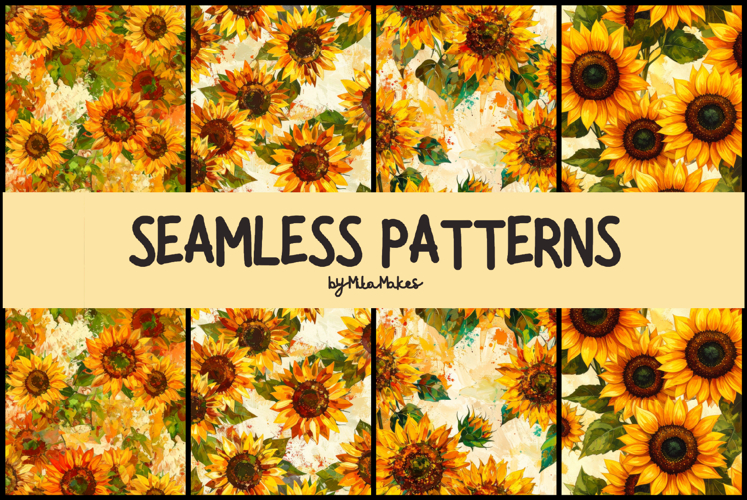 Vibrant Watercolor Sunflower Field Seamless Patterns